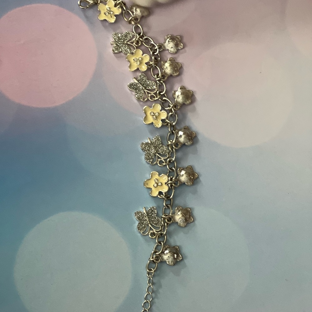 Silver Enamel Flower Charm Bracelet or
Purse charm string - Picture 6 of 10